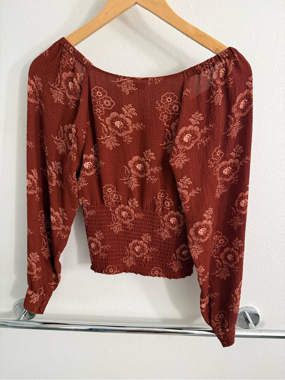 Madewell Floral Long-Sleeve Wide Neck Peasant Top - Picture 2 of 4